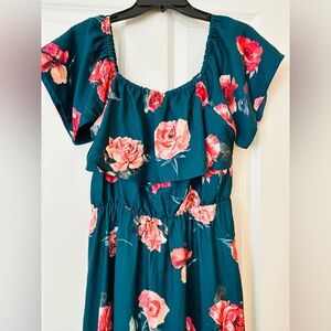Teal Floral Floor Length Dress -Size M